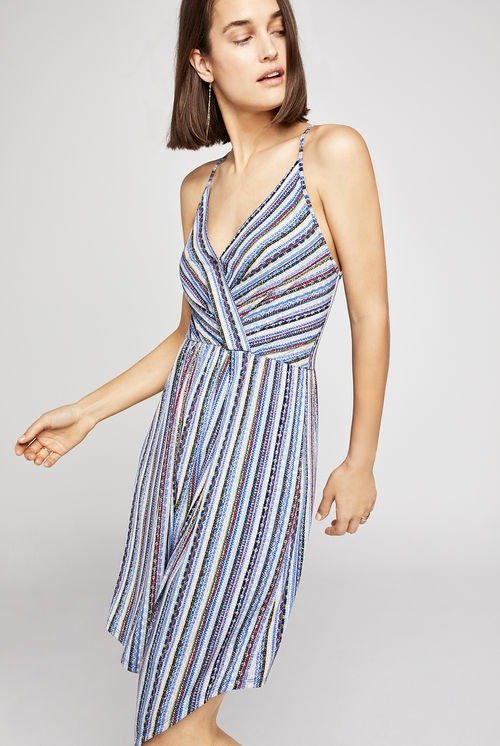 Basket Weave Stripe Surplice Dress