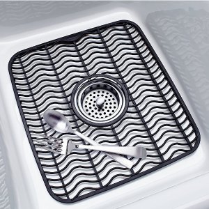 Rubbermaid Antimicrobial Sink Protector Mat, Black Waves, Small