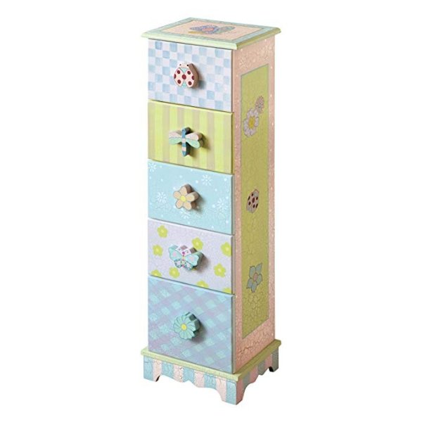 - Crackled Rose Thematic 5 Drawer Wooden Cabinet for Kids Storage | Imagination Inspiring Hand Crafted & Painted Details Non-Toxic, Lead Free Water-based Paint