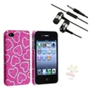 Heart Bling Case for iPhone 4/4S, 3.5mm In-Ear Stereo Headset