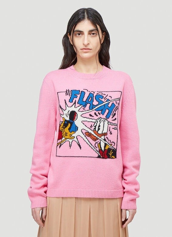 Disney x Gucci Donal Duck Knit Sweatshirt in Pink