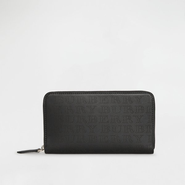 Perforated Logo Leather Ziparound Wallet