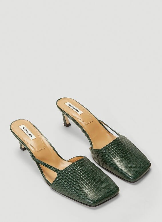 Cut-Out Heeled Mules in Green