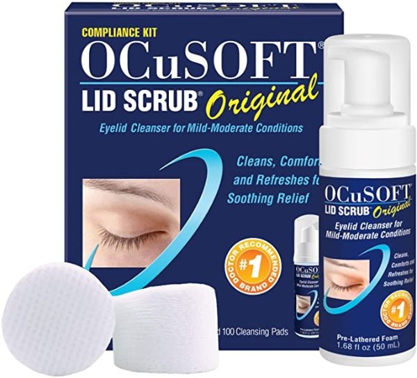 Lid Scrub Original Compliance Kit (50 Milliter Foam Bottle + 100 Dry Lint Free Pads),