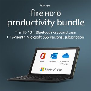 Fire HD 10 2021 32 GB + 蓝牙键盘 + 12月 Microsoft 365 个人版
