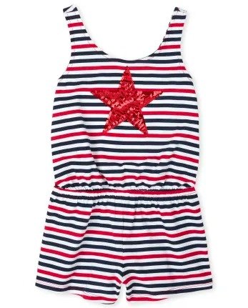 Girls Americana Sleeveless Star Graphic Striped Knit Tie Back Romper | The Children's Place