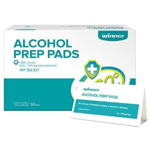 winnerAlcohol Prep Pads,Large Size, 4-Ply Square Cotton Pads Well-Saturated in Alcohol, 50 Alcohol Wipes (4.33” X 5.19”)