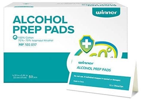 Alcohol Prep Pads, 4-Ply Square Cotton Pads Well-Saturated in Alcohol, 50 Alcohol Wipes (4.33” X 5.19”)