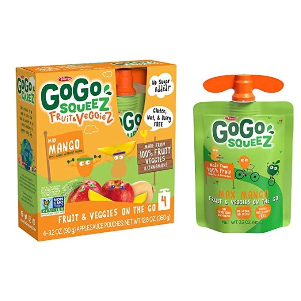 Fruit & VeggieZ on the Go, Apple Mango Butternut Squash, 3.2 Ounce (48 Pouches), Gluten Free, Vegan Friendly, Unsweetened, Recloseable, BPA Free Pouches