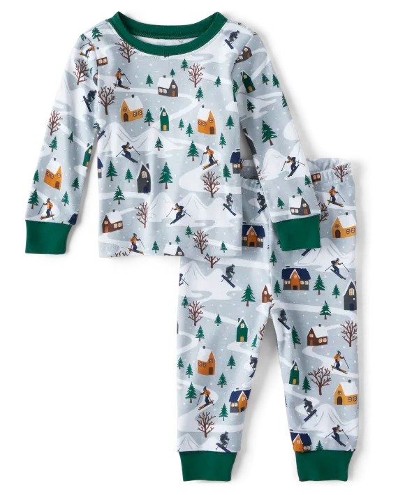 Unisex Baby And Toddler Matching Family Christmas Long Sleeve Ski Cabin Print Snug Fit Cotton Pajamas | The Children's Place - WHITE