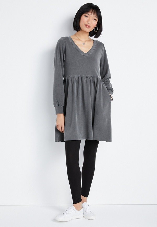 Gray Long Sleeve Sweatshirt Dress