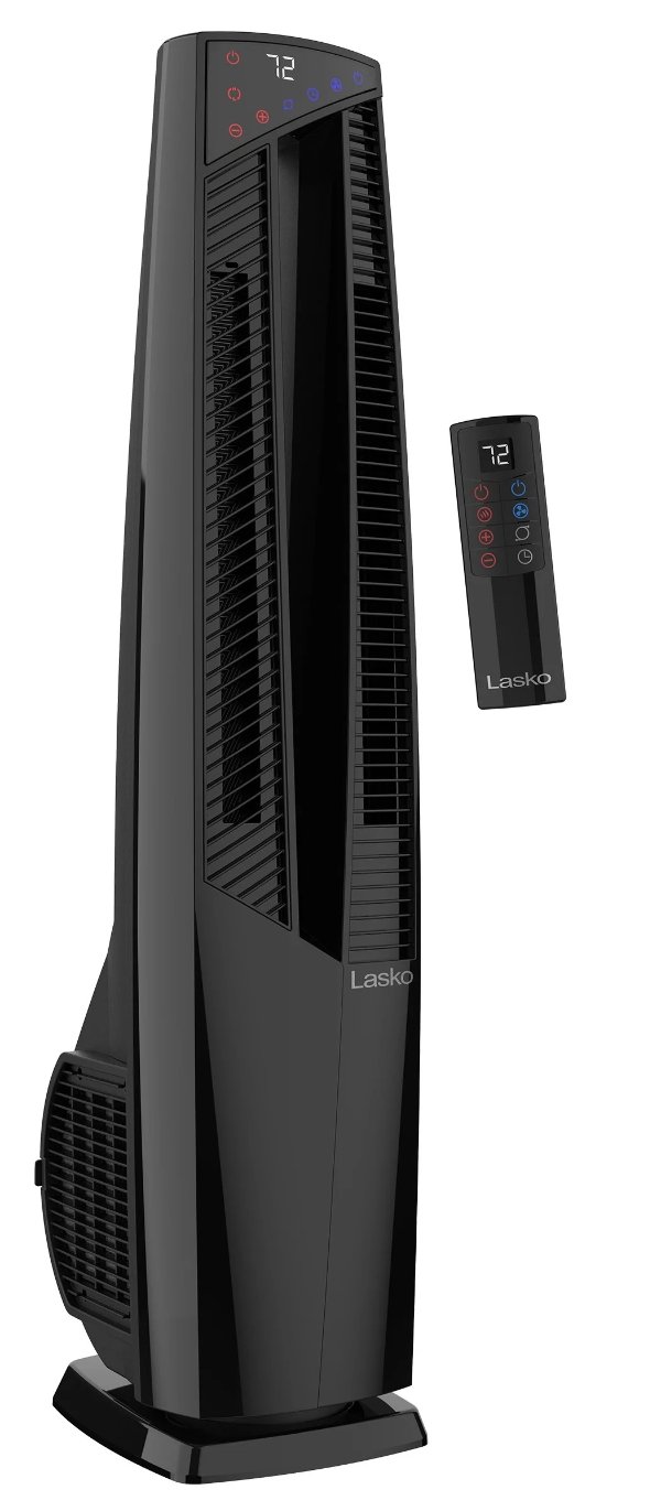 1500W Oscillating All Season Electric Tower Fan and Space Heater with Remote, FHV801, Black