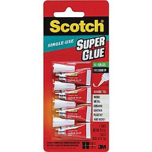 Scotch Single-Use Super Glue No-Run Gel, .017 oz each, 4 Pack