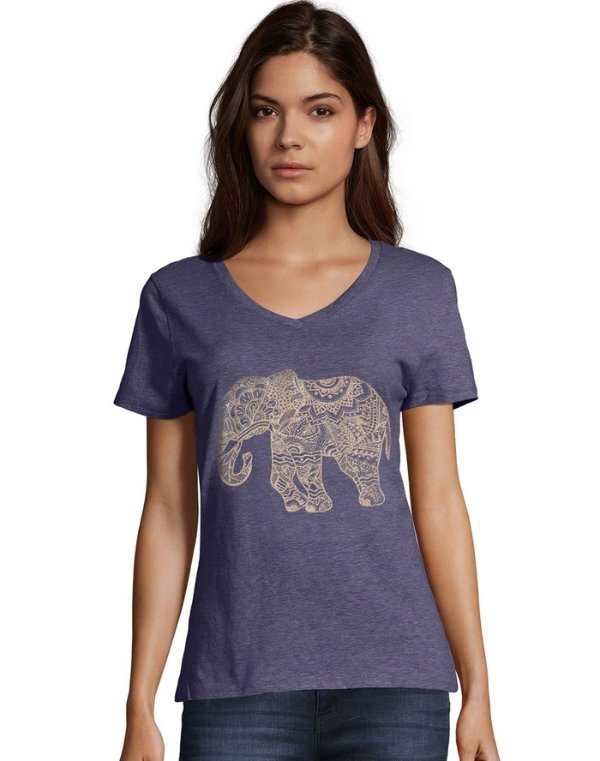 Women's Pattern Elephant Short-Sleeve V-Neck Graphic Tee