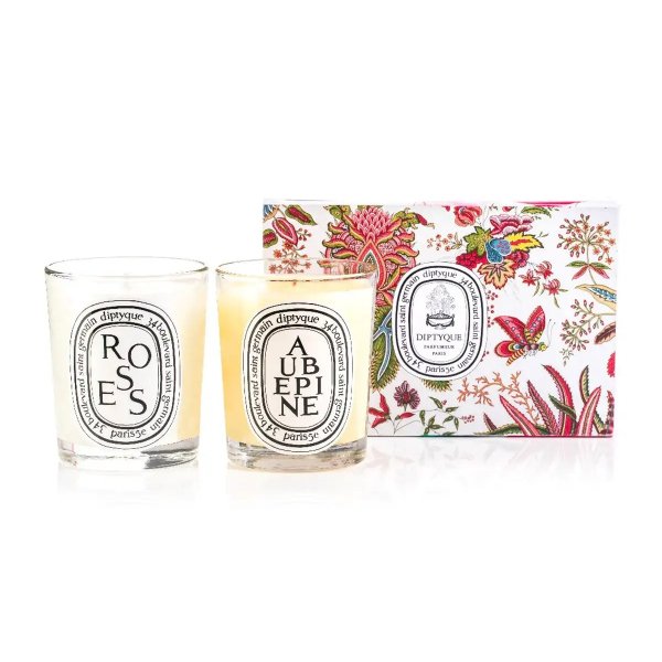 Roses & Aubepine Scented Candle Set, 2 x 6.7 oz./ 190g
