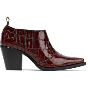 Croc-effect patent-leather ankle boots