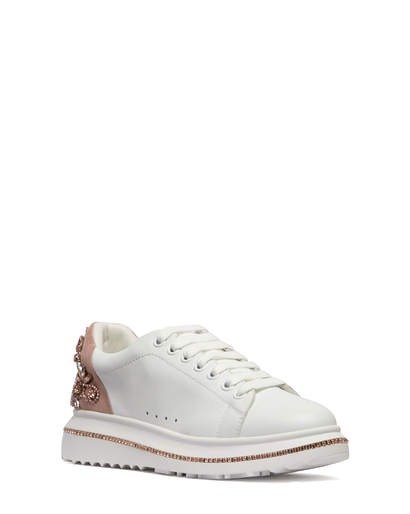 FLORAL CRYSTAL EMBELLISHED SNEAKERS PINK, WHITE COW LEATHER