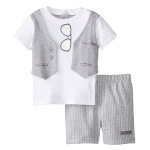  Klein Baby Boys' White Tee with Screen Print Vest and Shorts