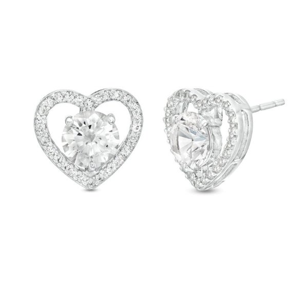 Zales White Lab-Created Sapphire Heart Stud Earrings in Sterling Silver