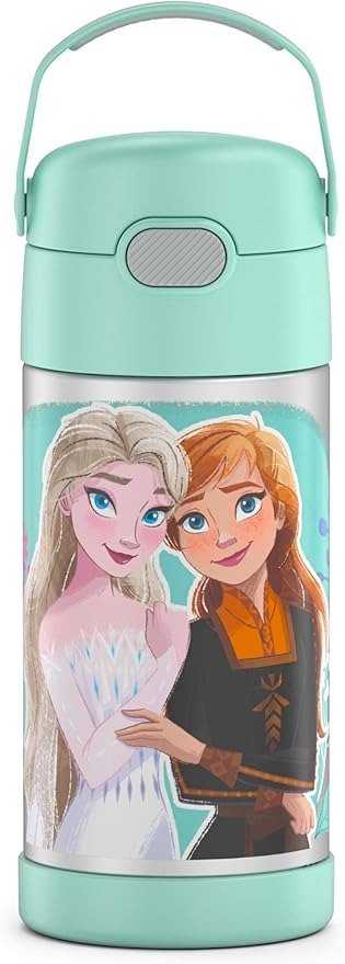 FUNTAINER 12 Ounce Stainless Steel Vacuum Insulated Kids Straw Bottle, Frozen 2
