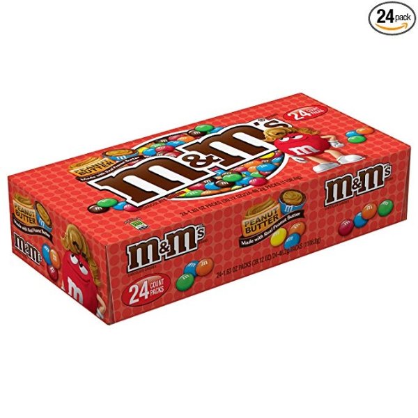 M&M'S Peanut Butter Chocolate Candy, Singles Size, 1.63-Ounce 24-Count Box
