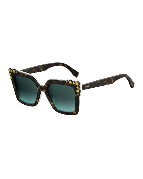 Can Eye Two-Tone Studded Square Sunglasses
