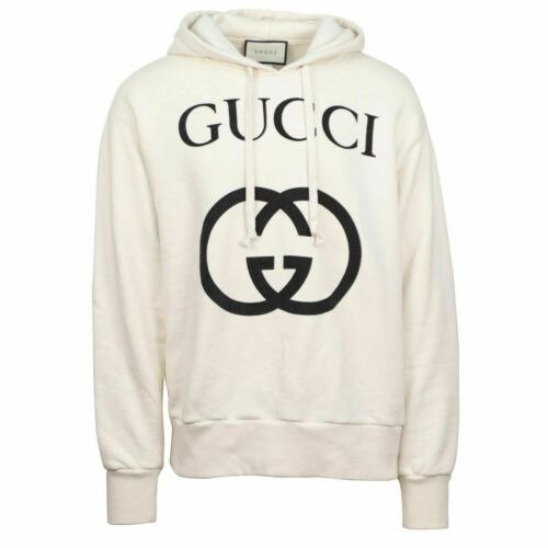 NWT GUCCI Ivory Cotton GG Pullover Hooded Sweatshirt Size M $1280