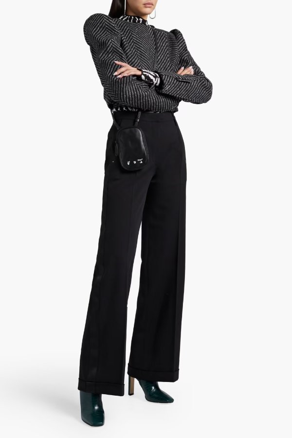 Satin-trimmed printed twill wide-leg pants