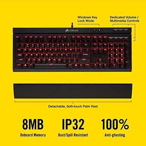 CORSAIR K68 Mechanical Gaming Keyboard, Backlit Red LED, Dust and Spill Resistant - Linear & Quiet - Cherry MX Red