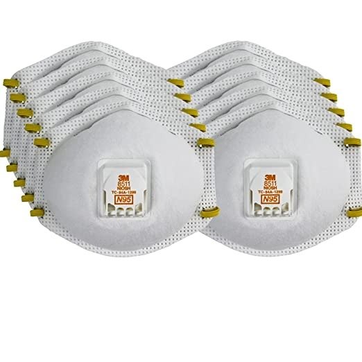 Particulate Respirator 8511, Pack of 10, N95, Cool Flow Exhalation Valve, Disposable, Braided Comfort Strap, M Noseclip