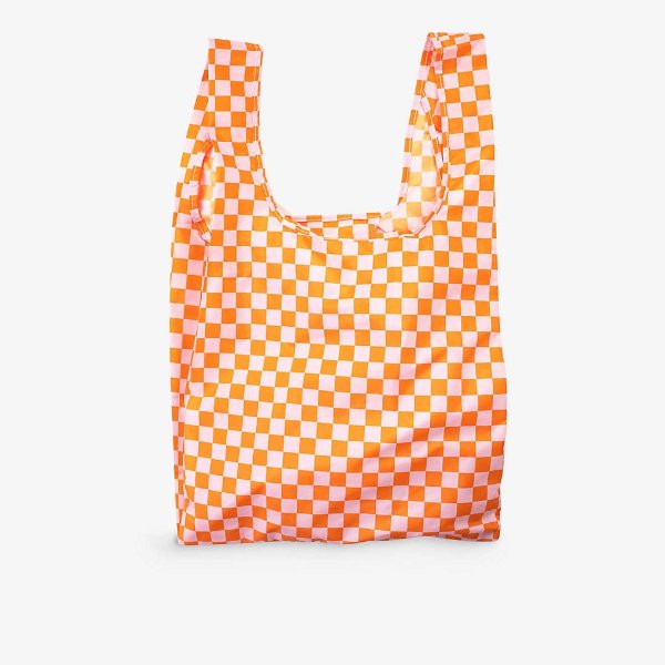 Gingham-print reusable medium woven bag