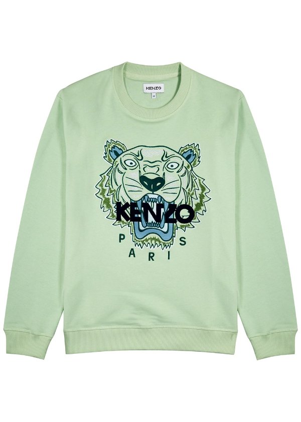 Green tiger-embroidered cotton sweatshirt