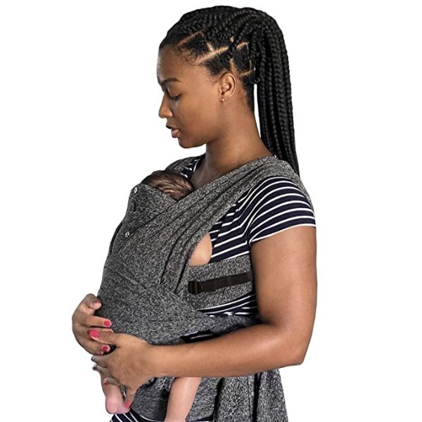 Baby Carrier- Adjustable ComfyFit, Heathered Gray, Hybrid Wrap with New Adjustable Arm Straps to Fit More Bodies, 3 Carrying Positions, 0m+ 8-35lbs, Soft Yoga-Inspired Fabric with Storage Pouch