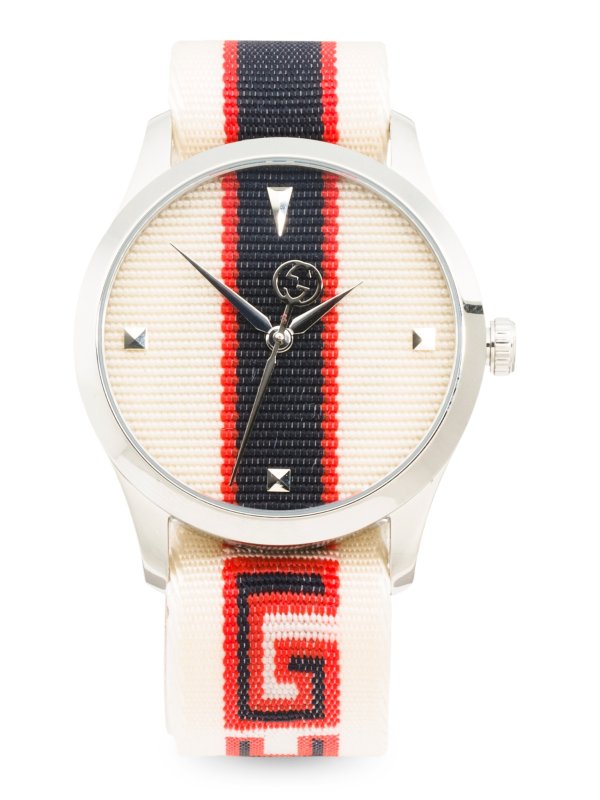 Swiss Made G Timeless Striped Logo Nylon Strap Watch