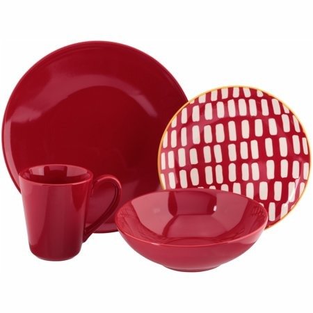 Red Dashed Lines Stoneware 16-Piece Dinnerware Set - Walmart.com