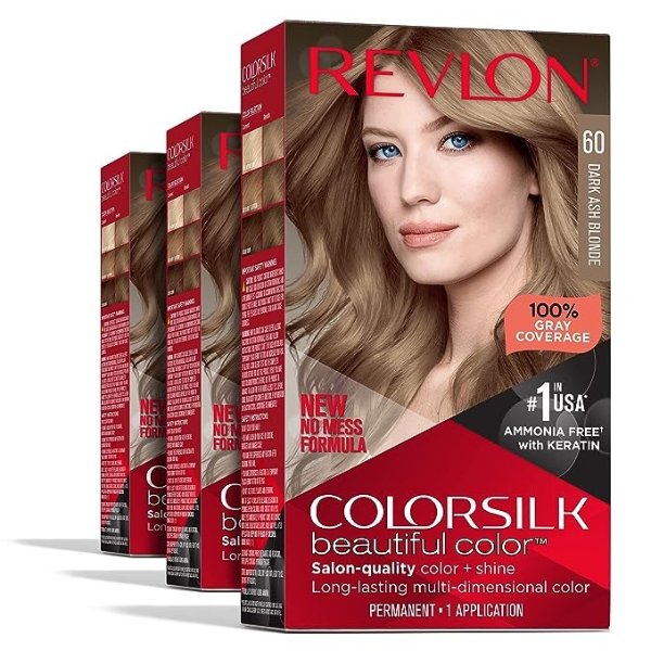 Permanent Hair Color, Permanent Blonde Hair Dye, Colorsilk with 100% Gray Coverage, Ammonia-Free, Keratin and Amino Acids, Blonde Shades (Pack of 3)