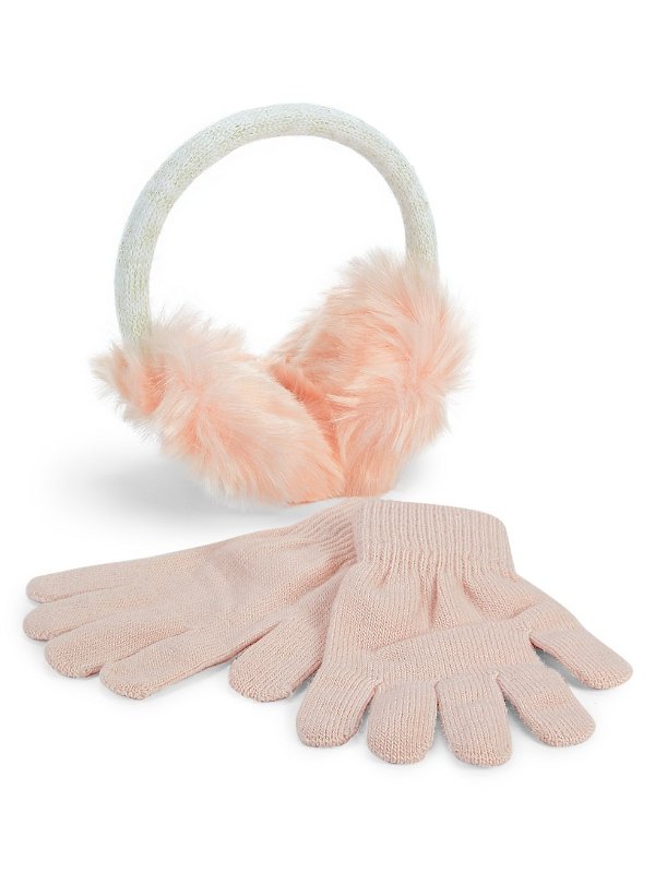 Girl's 2-Piece Faux Fur Earmuffs & Gloves Set