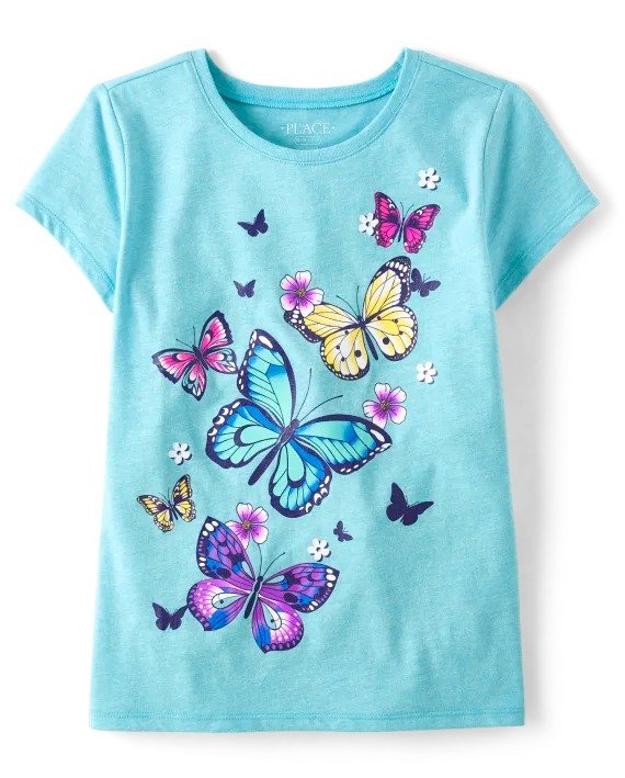 Girls Short Sleeve Butterfly Graphic Tee | The Children's Place - S/D SKATE BLUE