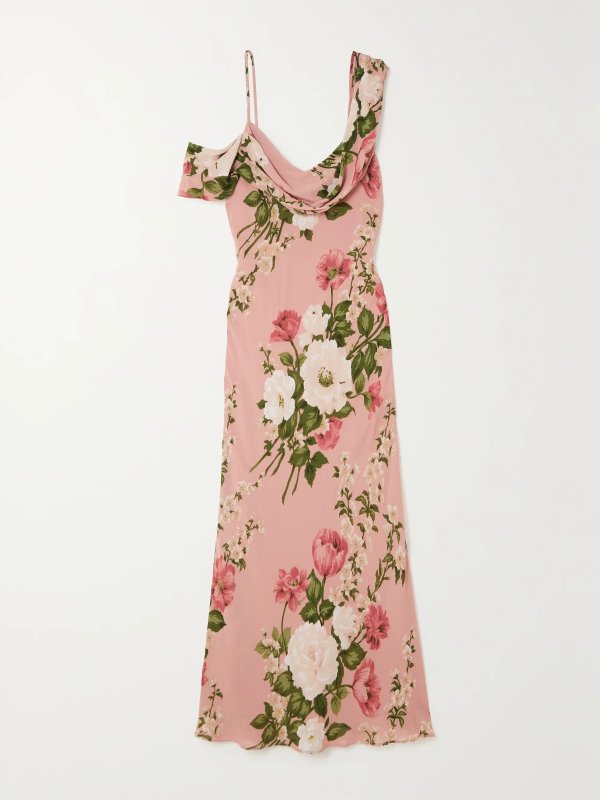 Reya asymmetric cold-shoulder floral-print georgette midi dress