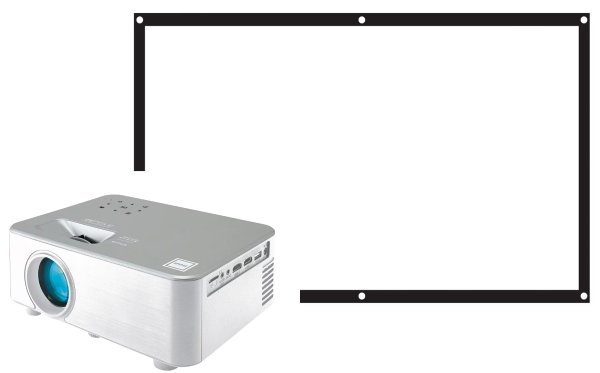 720p Home Theater Projector with 100" Screen, White, RPJ170-Combo, 3 lbs, Streaming Stick Ready!