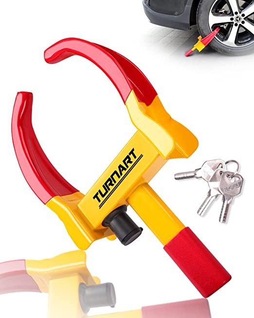 turnart Heavy Duty Wheel Lock Universal Security Trailer Wheel Locks Tire Anti Theft for Car ATV SUV Golf Cart Motorcycle Great Deterrent Bright Red/Yellow with 3 Keys (Red-Yellow)