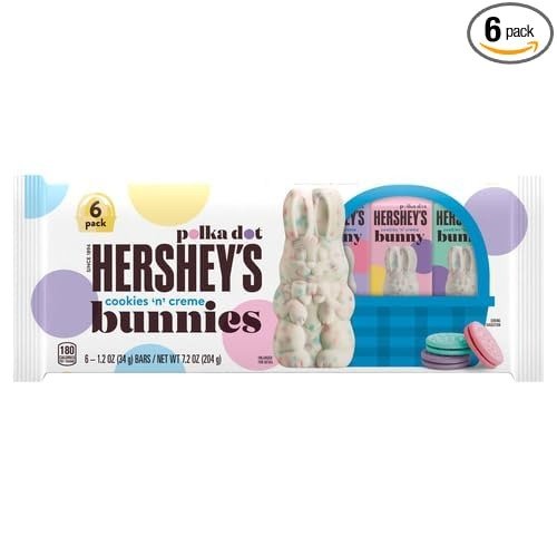 HERSHEY'S Cookies 'n' Creme Polka Dot Bunnies, Easter Candy Pack, 1.2 oz (6 Count)