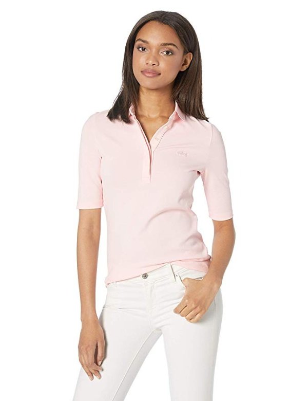 Womens Classic Half Sleeve Slim Fit Stretch Pique Polo Shirt