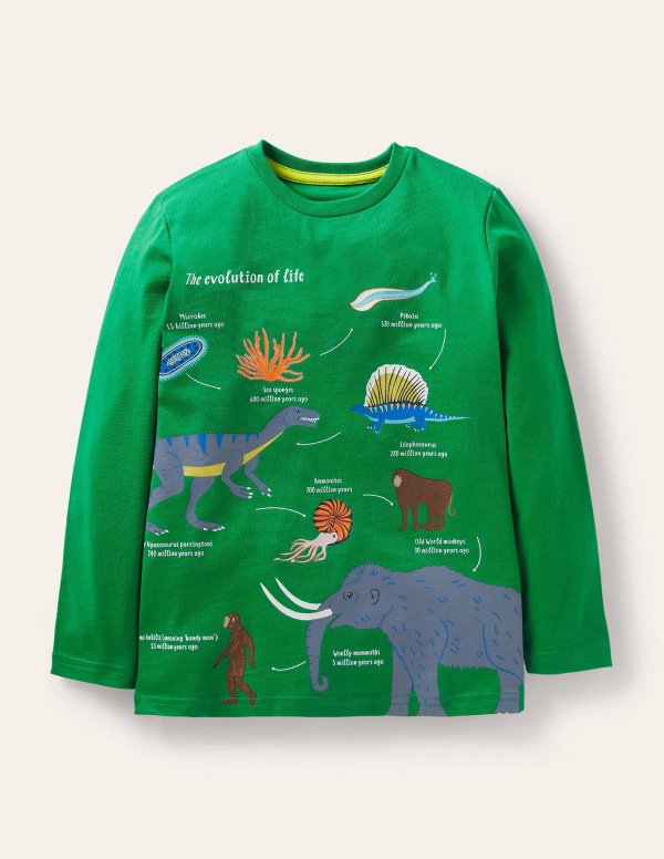 Educational Graphic T-shirt - Highland Green Dinosaurs | Boden US