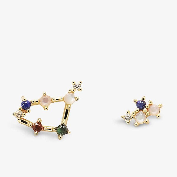 PD PAOLA Capricorn 18ct yellow gold-plated sterling silver and gemstone earrings