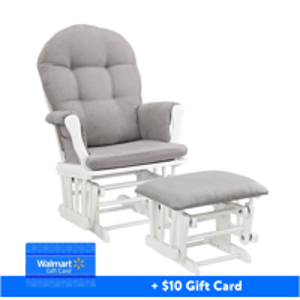 Angel Line Windsor Glider and Ottoman White Finish and Gray Cushions plus FREE $10 Walmart E-Gift Card