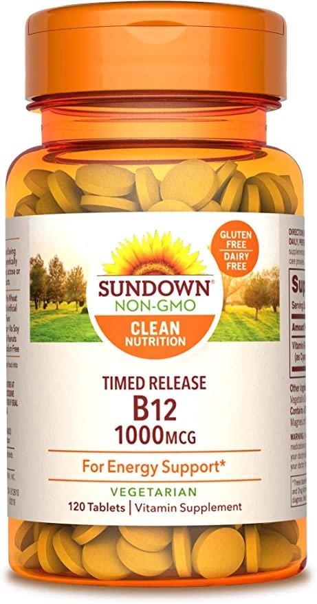 Sundown Vitamin B-12, Energy Support, Vegetarian, Vegan-Friendly 1000 mcg, ) Non-GMO, Free of Gluten, Dairy, Artificial Flavors 120 Count (Pack of 1)