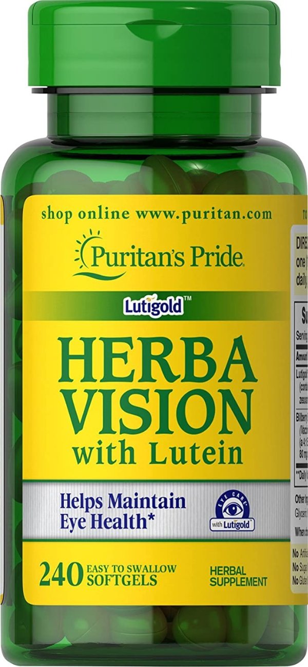 Herbavision with Lutein, Zeaxanthin and Bilberry Contributes to Healthy Vision,240 Softgels by, 240 Count (70925)