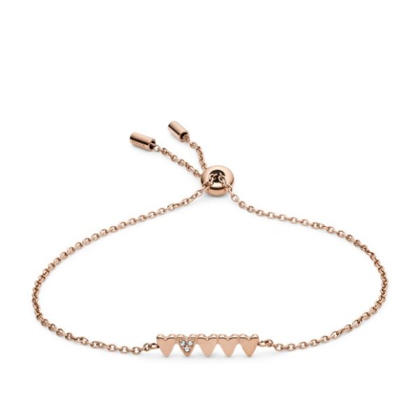 Stacked Hearts Rose Gold-Tone Stainless Steel Chain Bracelet