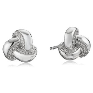 Sterling Silver Diamond Knot Earrings (1/10 cttw)